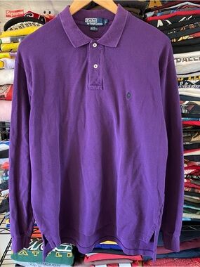 Vintage Polo Ralph Lauren Polo Shirt Long Sleeve Purple Green 1990s